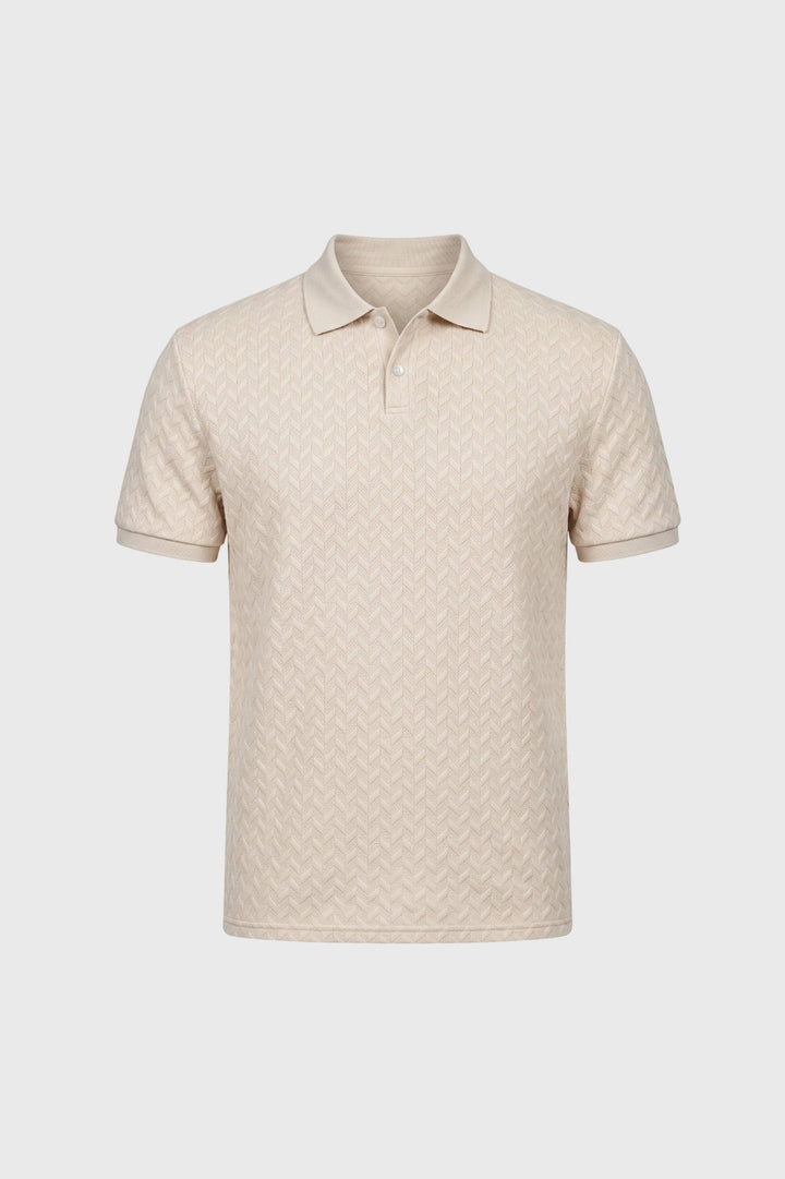 Structured Men's Polo Shirt | Herringbone pattern, classic collar, and neat short sleeves