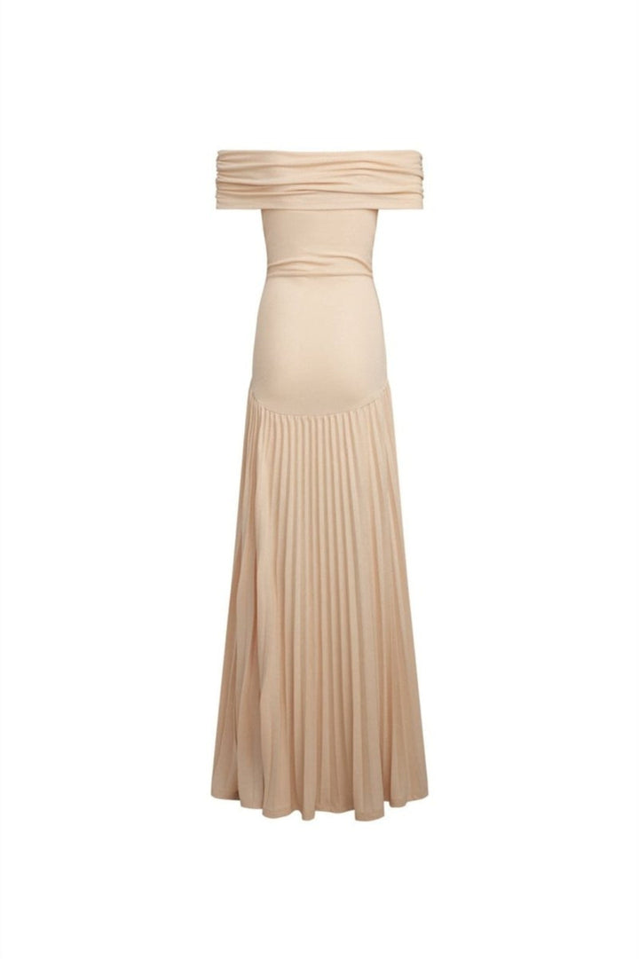 Women's Elegant Bodycon Dress – Off-Shoulder, Long Pleated Skirt, Wedding Guest Dress