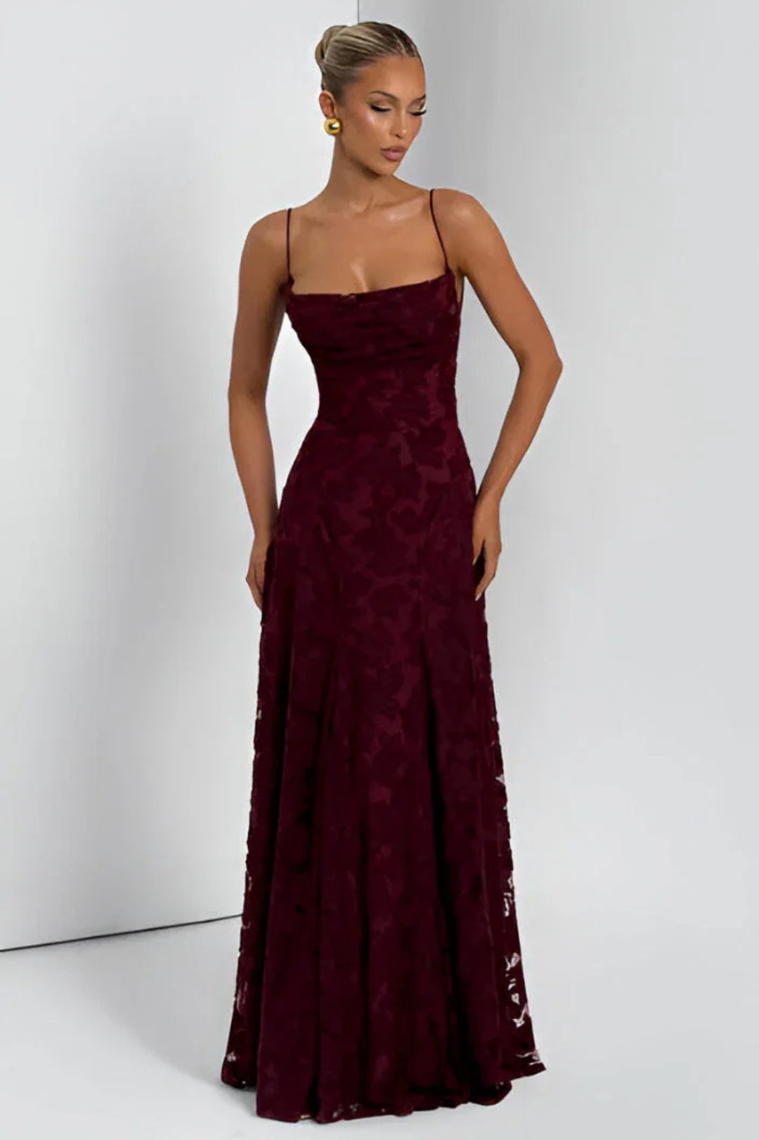 Women's Pink A-Line Maxi Dress | Thin Straps, Floral Appliqué