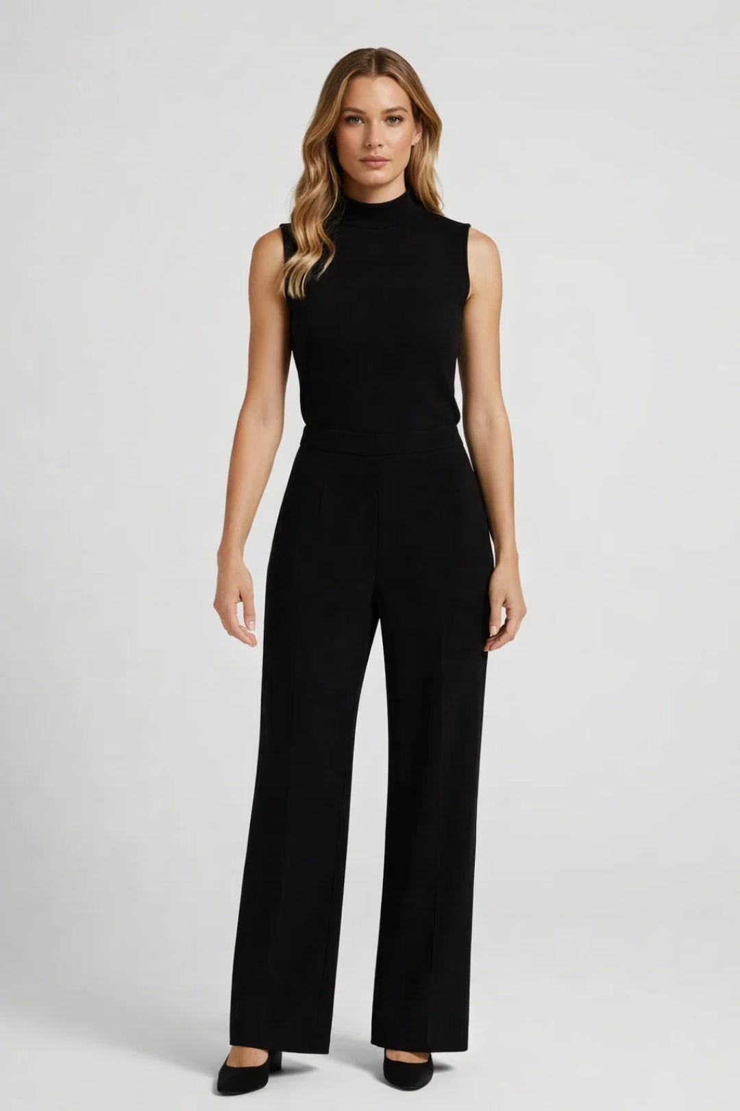 Women's 2 Piece Set - Sleeveless Top & Wide Leg Pants - Elegant Outfit