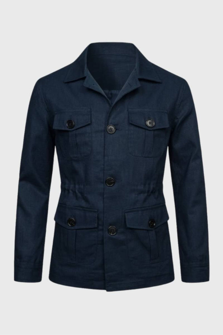 Men's straight-cut jacket | Military-safari style | Multiple pockets | Classic collar