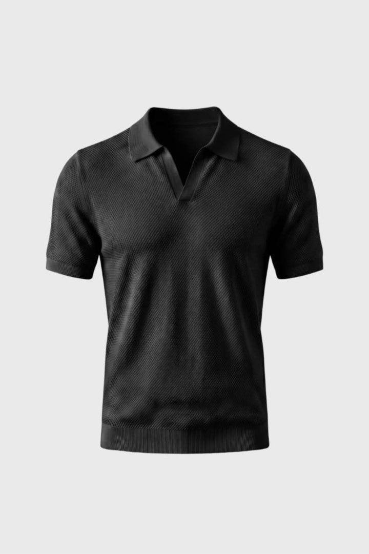 Men's Polo Shirt - Textured Knit with Classic Collar - Sky Blue