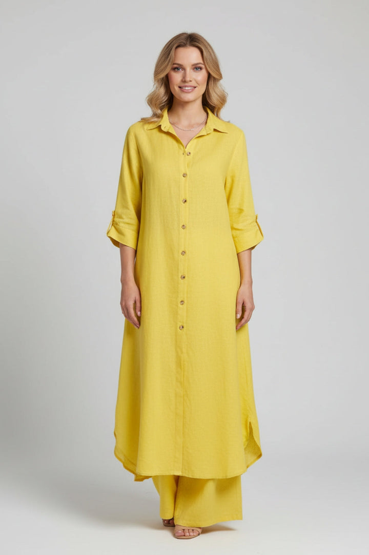 Women's Linen-Look Two-Piece Set | Long Shirt Dress & Matching Pants