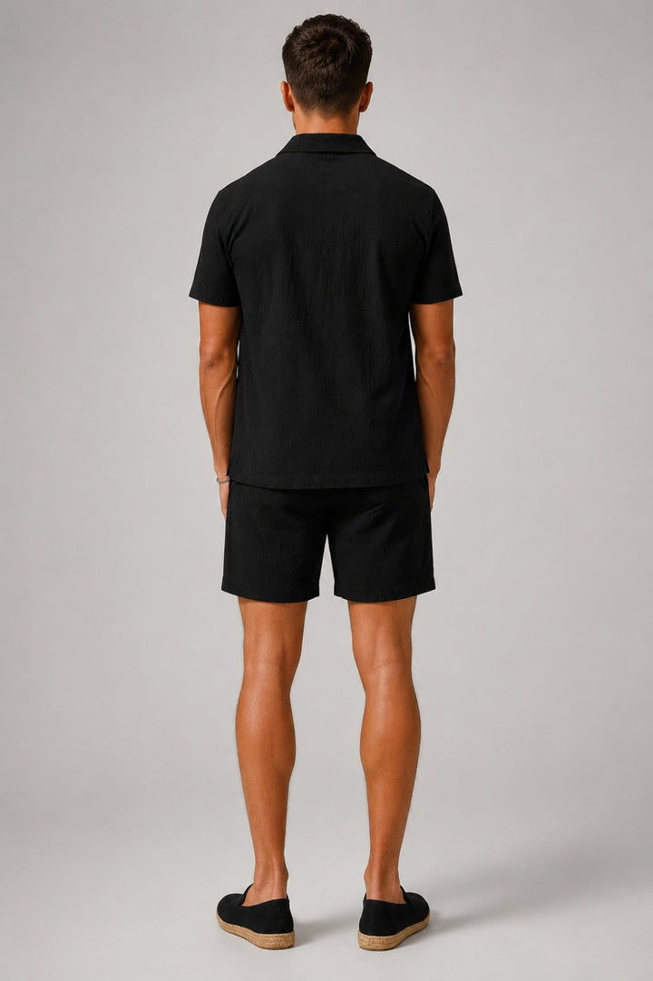 Men's Linen Two-Piece Summer Set | Cuban Collar Shirt & Matching Shorts