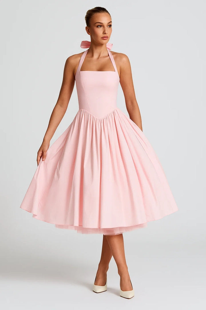 Women's Short Summer Evening Dress | White | Accented Waist | Festive and Elegant