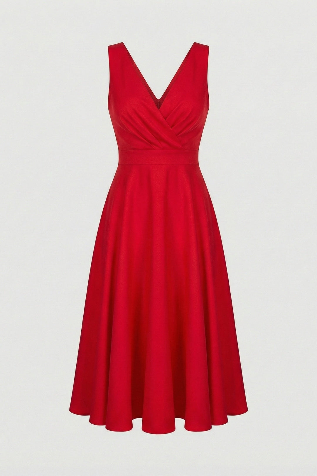 Women's Elegant A-Line Midi Dress - Powder Pink V-Neck with High Waist & Flowy Skirt