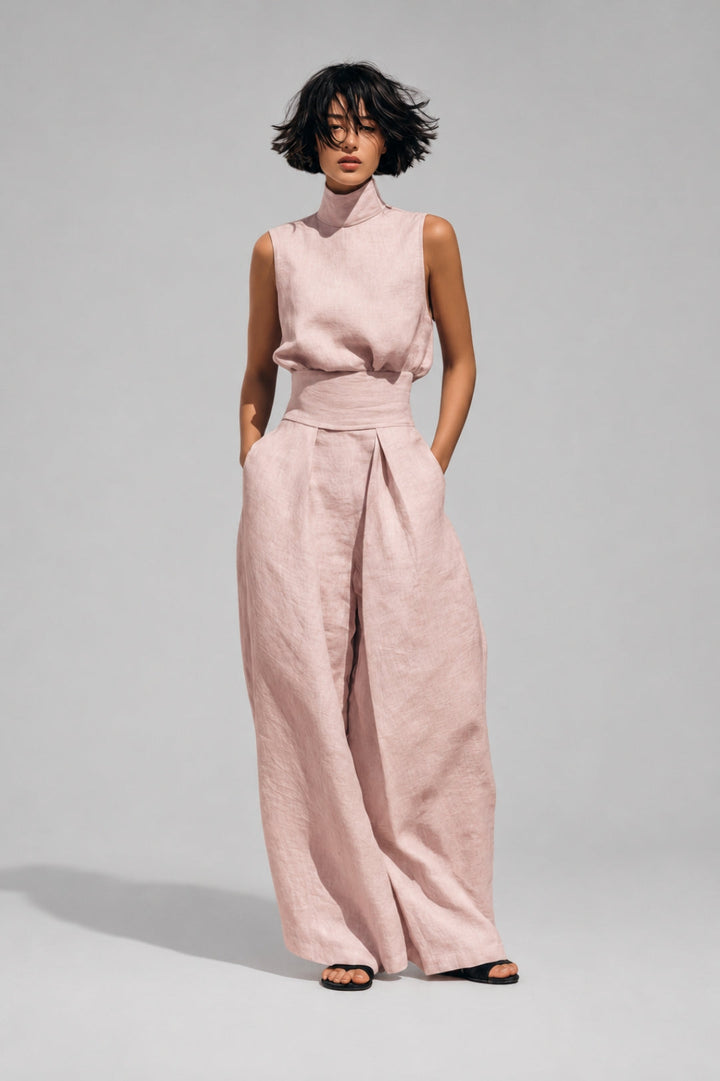 Women's Set with a Flowing Silhouette | Sleeveless Top with a Turtleneck and Wide-Leg Palazzo Pants