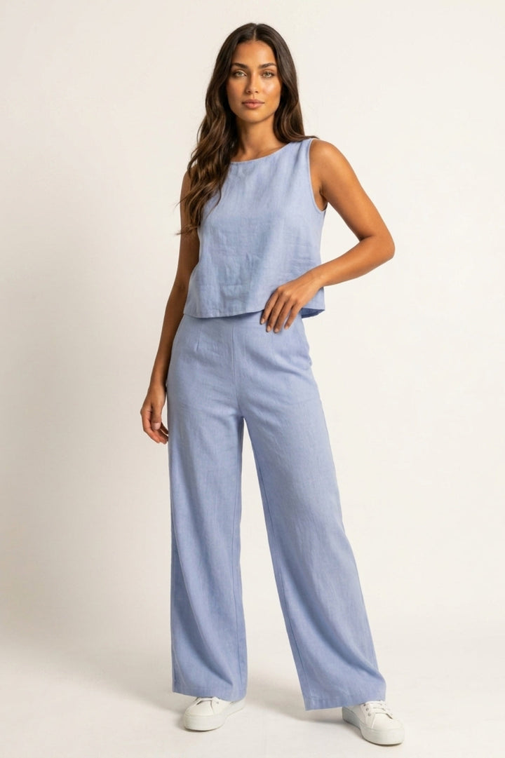 Women's Linen-Look Two-Piece Set | Sleeveless Top & Wide-Leg Pants