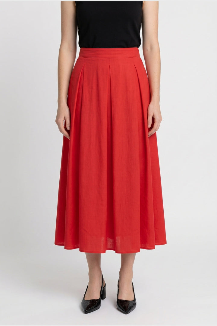 Women's Red Midi Skirt - A-Line & Elegant